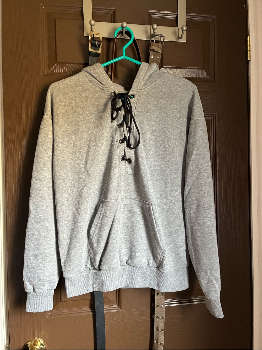 Gray Lace-Up Hooded women’s Sweatshirt